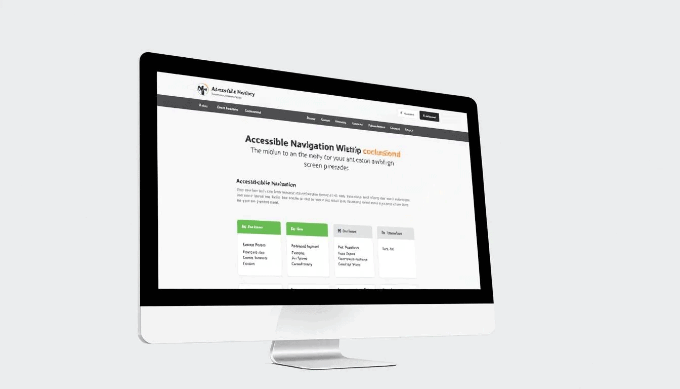 Ein Computerbildschirm zeigt eine barrierefreie Website-Navigation, die speziell für Bildungseinrichtungen wie Hochschulen und Schulen entwickelt wurde. Die benutzerfreundliche Struktur ermöglicht es studierenden und interessierten Nutzern, leicht auf wichtige Informationen und Inhalte zuzugreifen.
