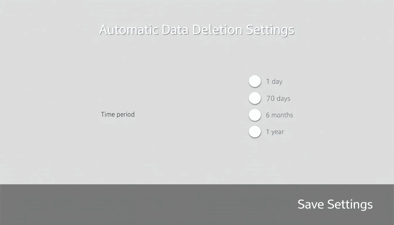 Der Einstellungsbildschirm für die automatische Datenlöschung zeigt verschiedene Zeitraum-Optionen zur Verwaltung der Aktivitäten in Ihrem Google-Konto. Nutzer können hier die Löschung ihrer Aktivitätsdaten, wie Suchanfragen und Websitebesuche, anpassen, um ihre Online-Privatsphäre zu verbessern.